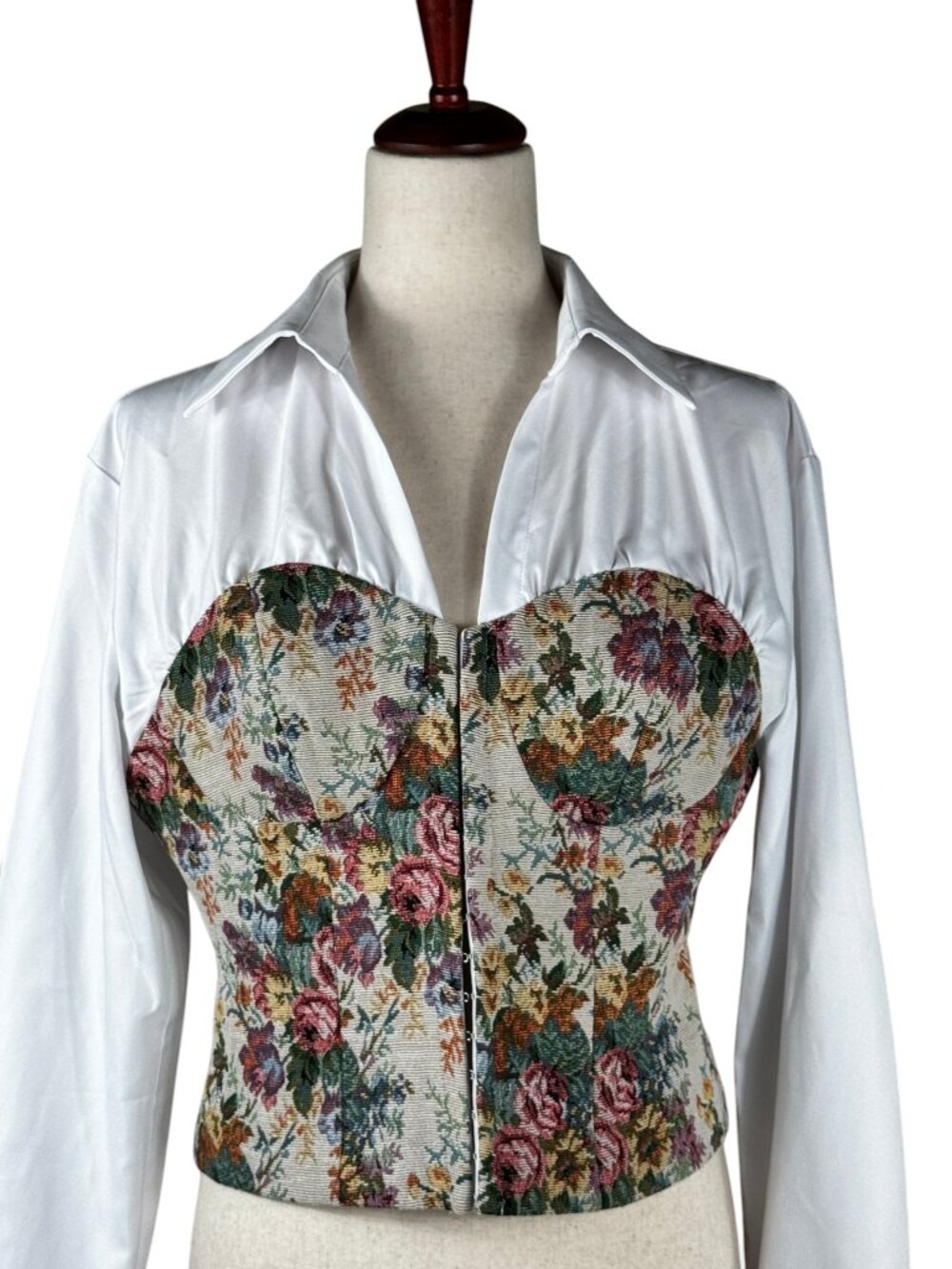 COMMENSE Tapestry Corset Collared Blouse Size M - Picture 4 of 10